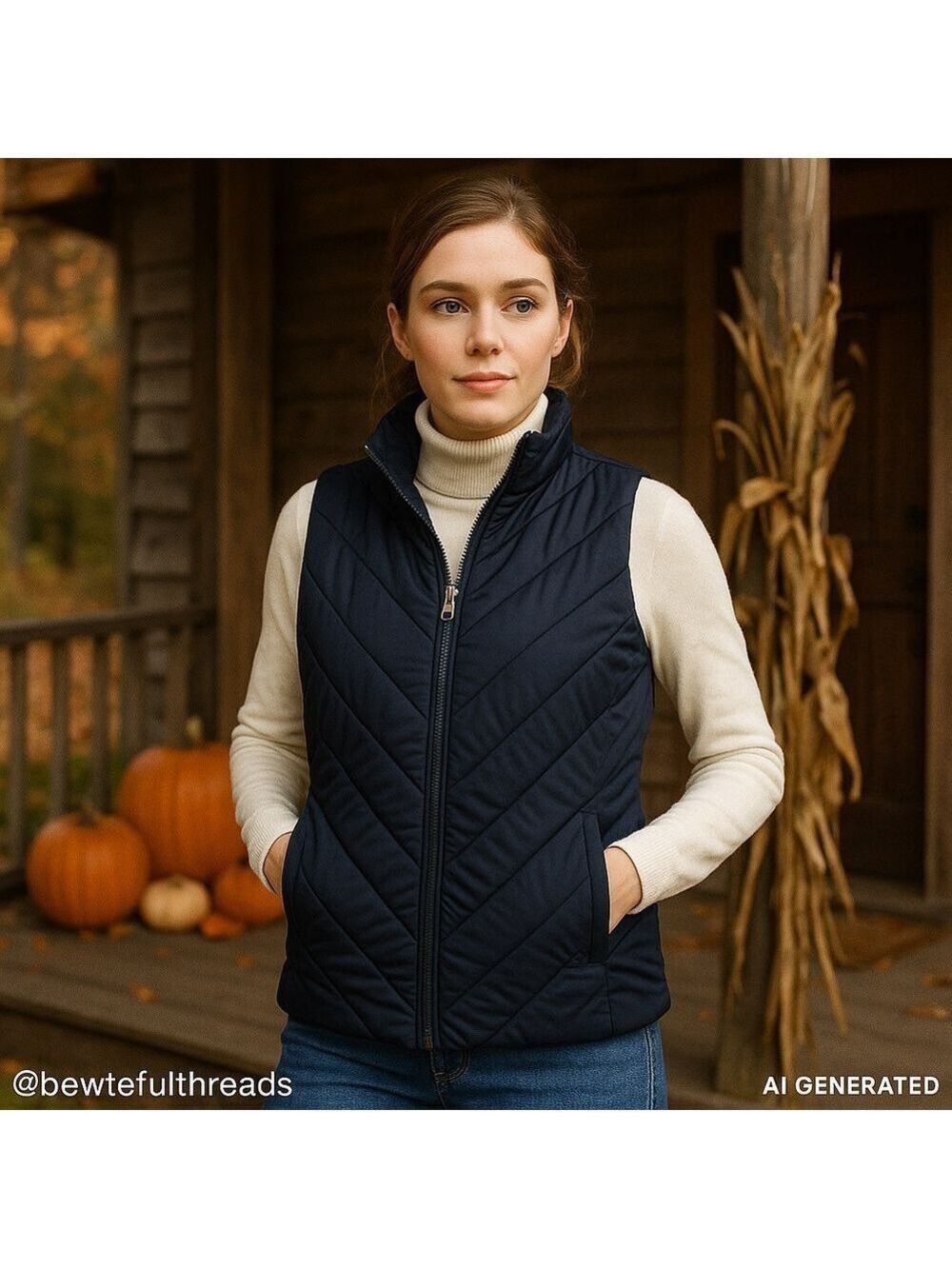 Lands’ End Outfitters Women’s Quilted Puffer Vest Navy Blue Zip Front S
